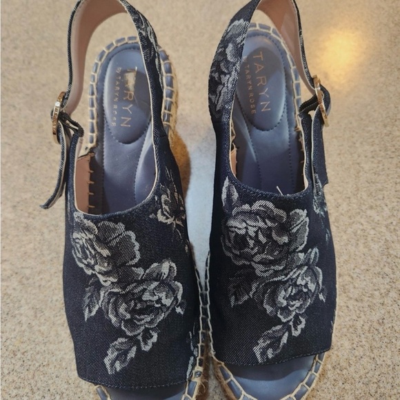 Taryn Rose Navy Floral Espadrille Wedges - Picture 2 of 8